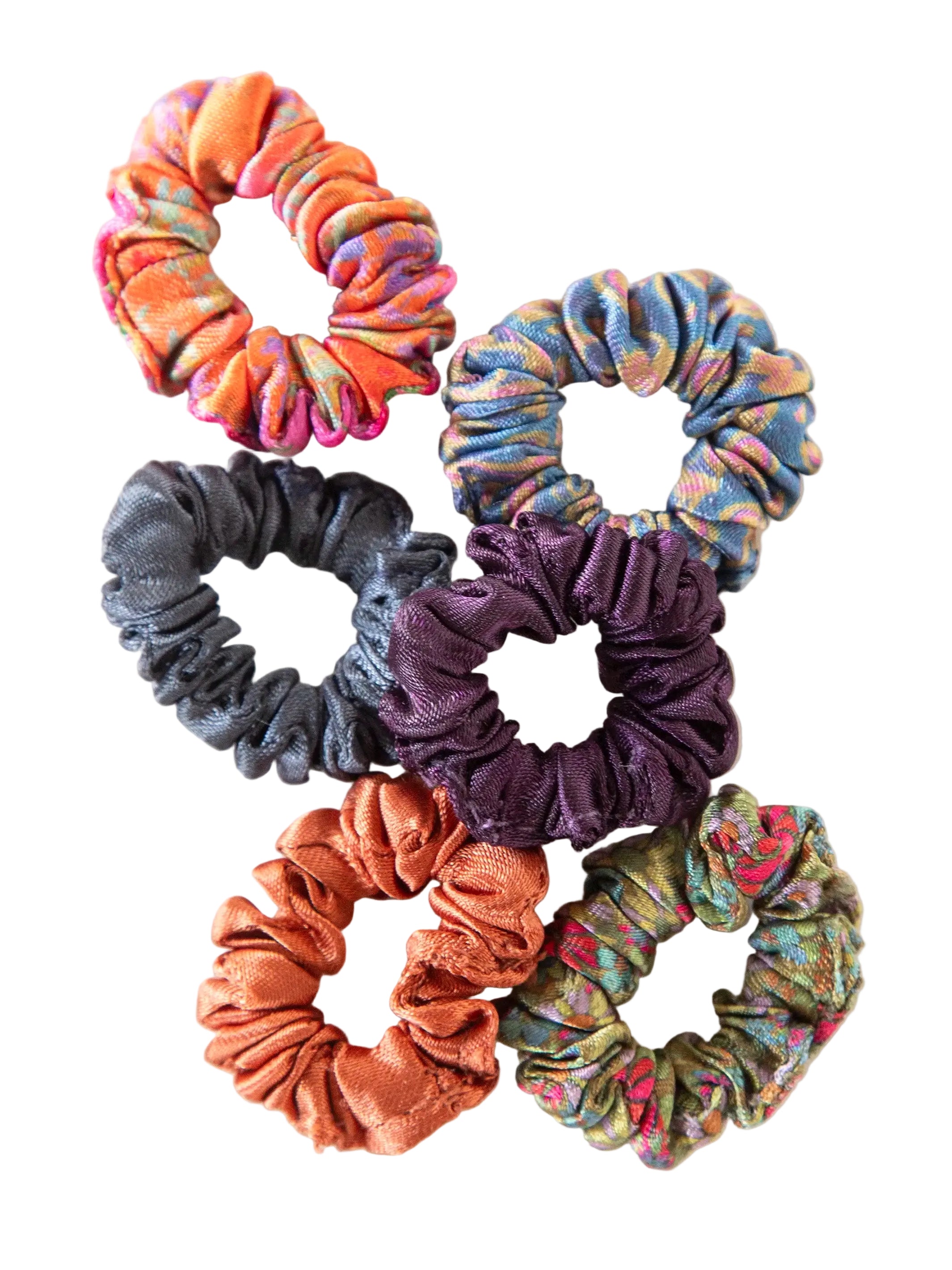 Mini Satin Scrunchies. Set of 6 - Berry