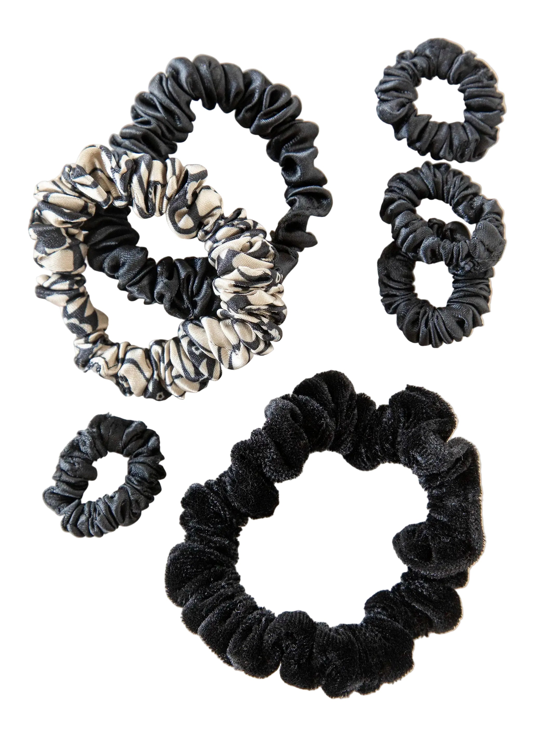 Mixed Scrunchies. Set of 7 - Black