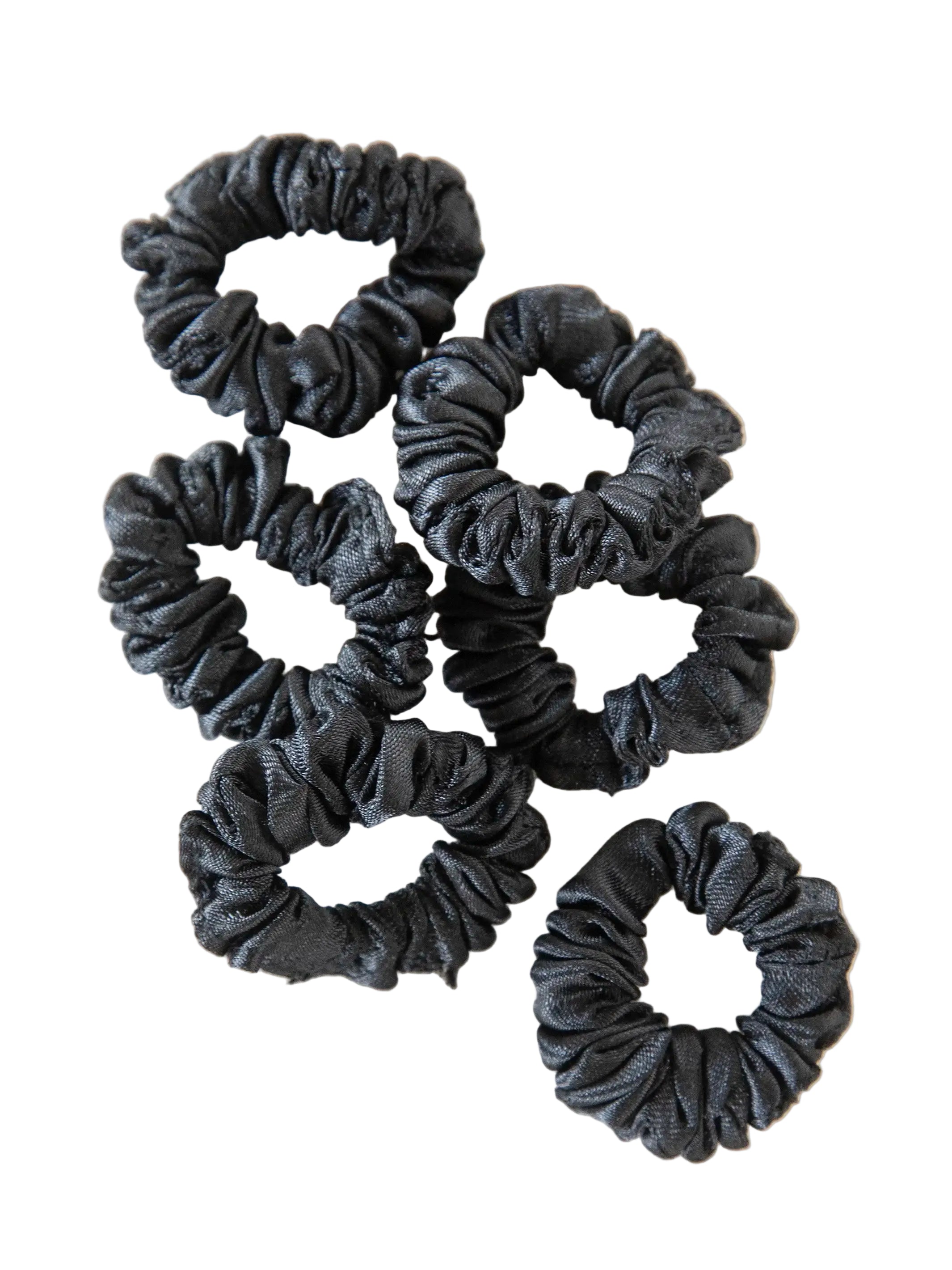 Mini Satin Scrunchies. Set of 6 - Black