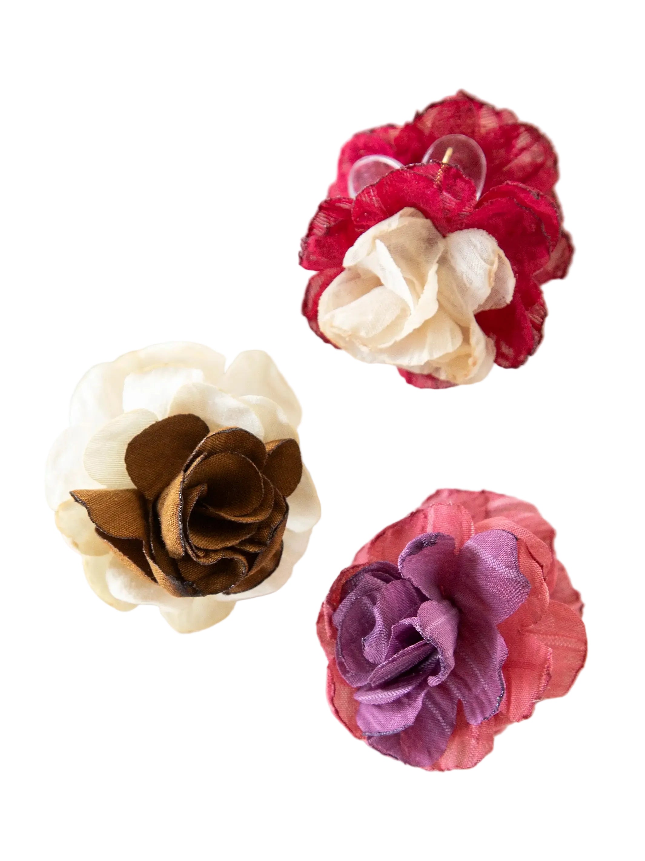 Mini Fabric Flower Hair Clips. Set of 3 - Red
