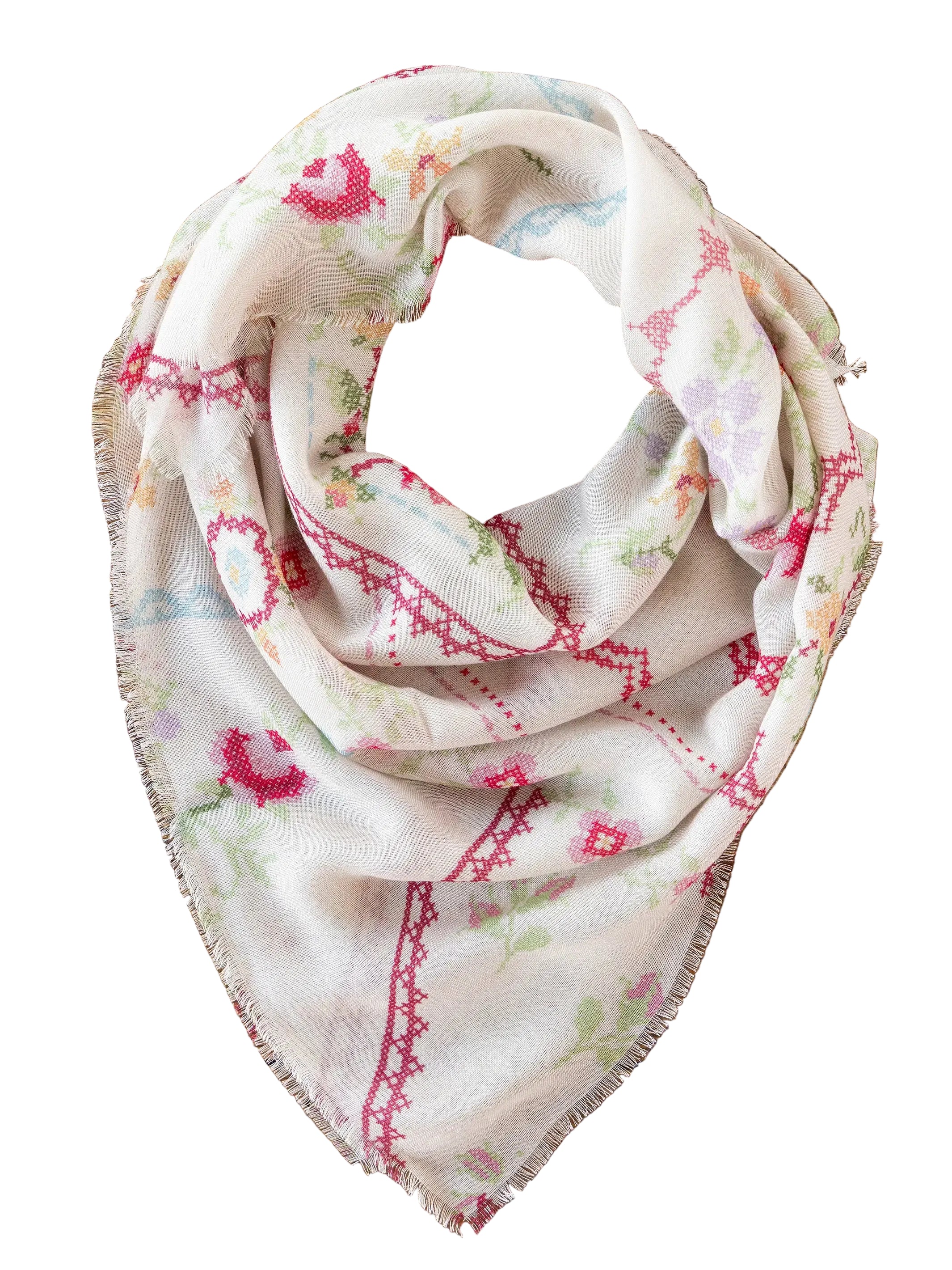 Boho Bandana Scarf - Heirloom Cross Stitch Ivory